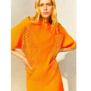 Rare H&M Orange Crochet Cotton Knit Cotton Mini T-Shirt Dress